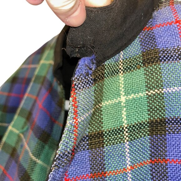 Vintage 50s Black Watch Green blue plaid reversible black Scottish Capelet 1 SZ - Picture 4 of 7